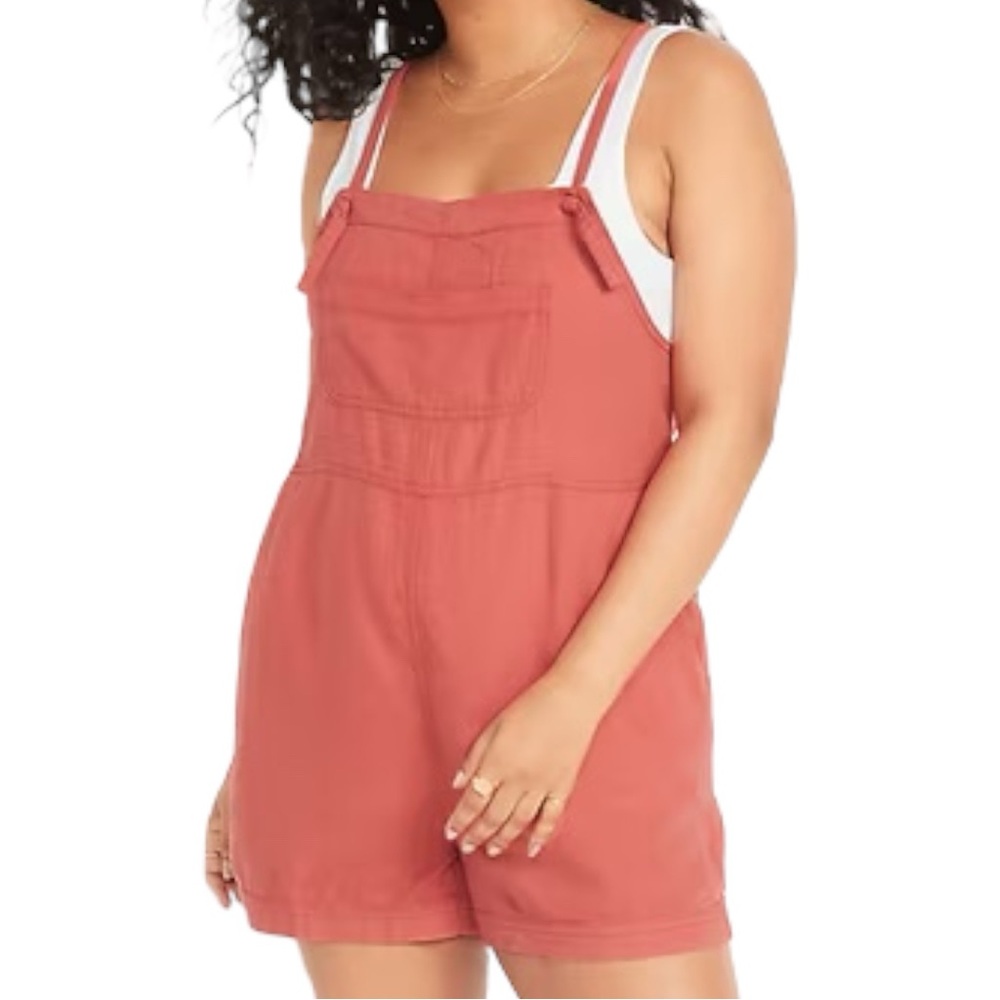 NWT Old Navy Coral Sleeveless Waist-Defined Linen-Blend Utility Romper [Sz: 2X]